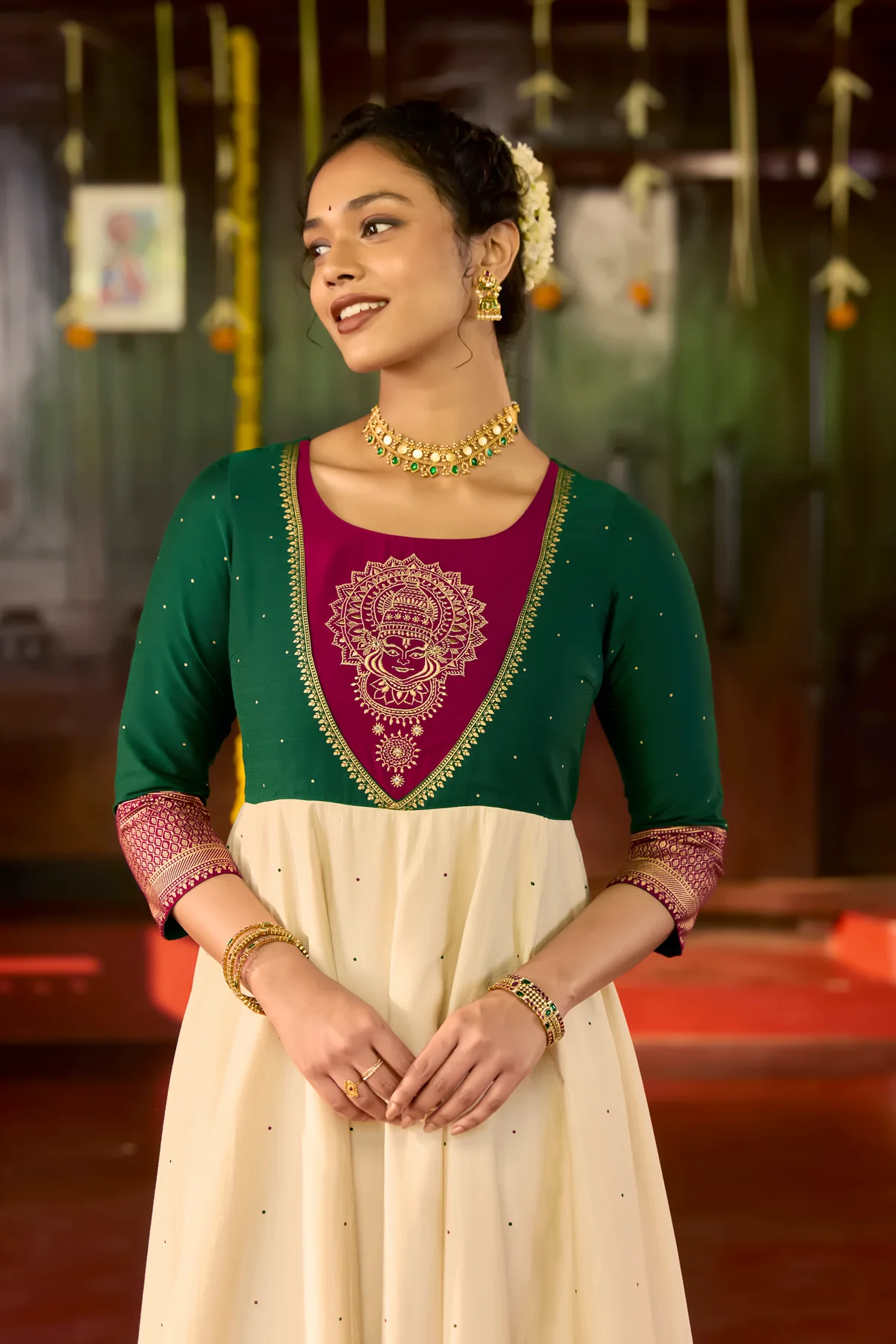 Festive Off White Kathakali Embroidered Anarkali