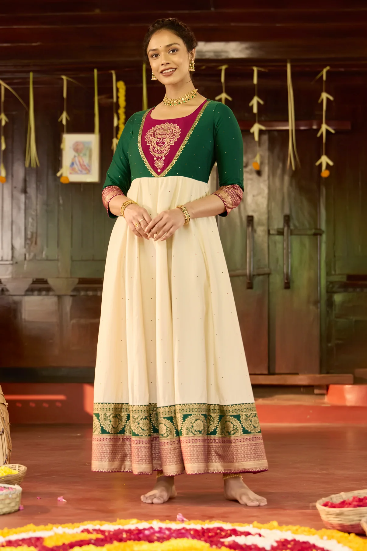 Festive Off White Kathakali Embroidered Anarkali