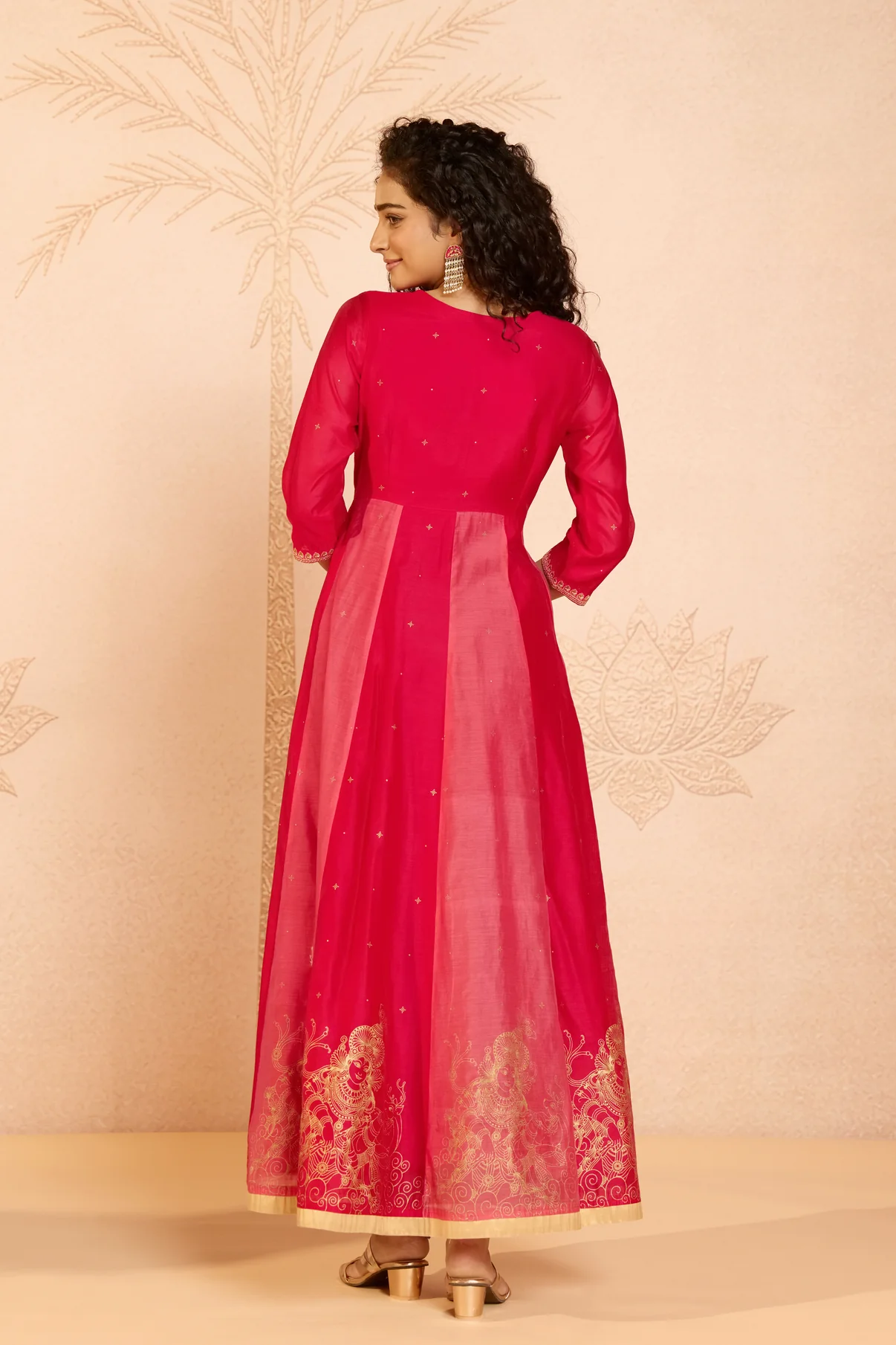 Pink Mural Printed Chanderi Anarkali