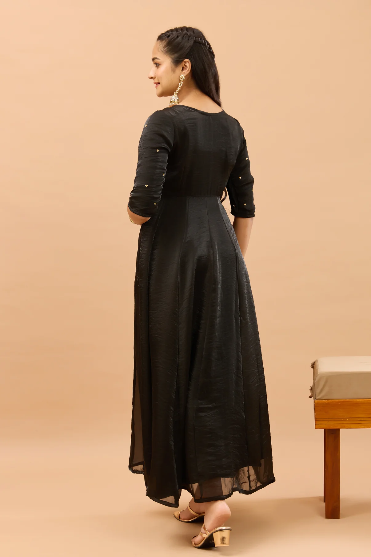 Floral & Sequence Embroidered Black Anarkali