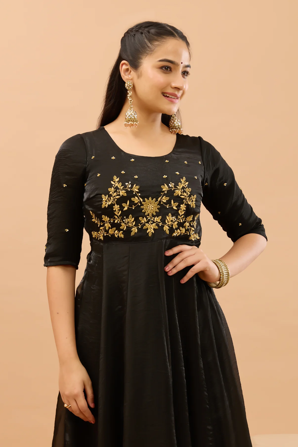 Floral & Sequence Embroidered Black Anarkali