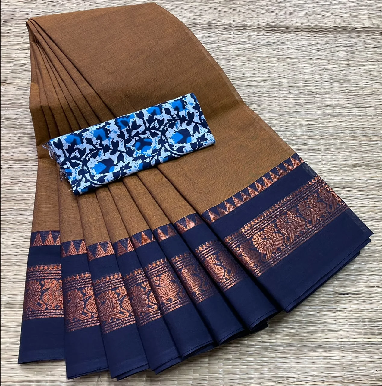 Pure Cotton Peacock Design Saree with Kalamkari Blouse