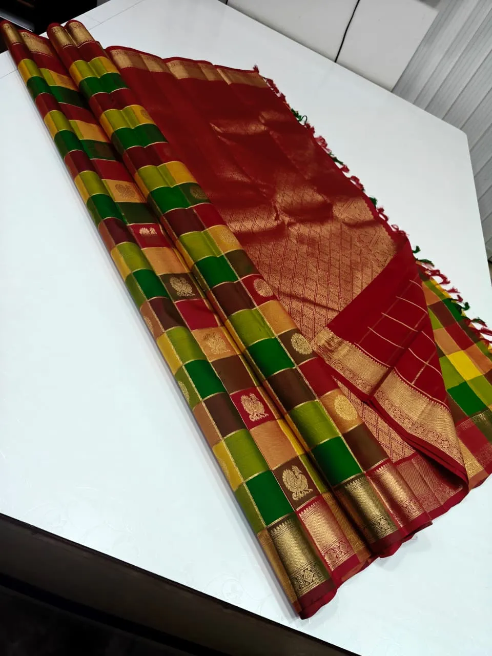 Kanchipuram Royal Checks Bridal Saree