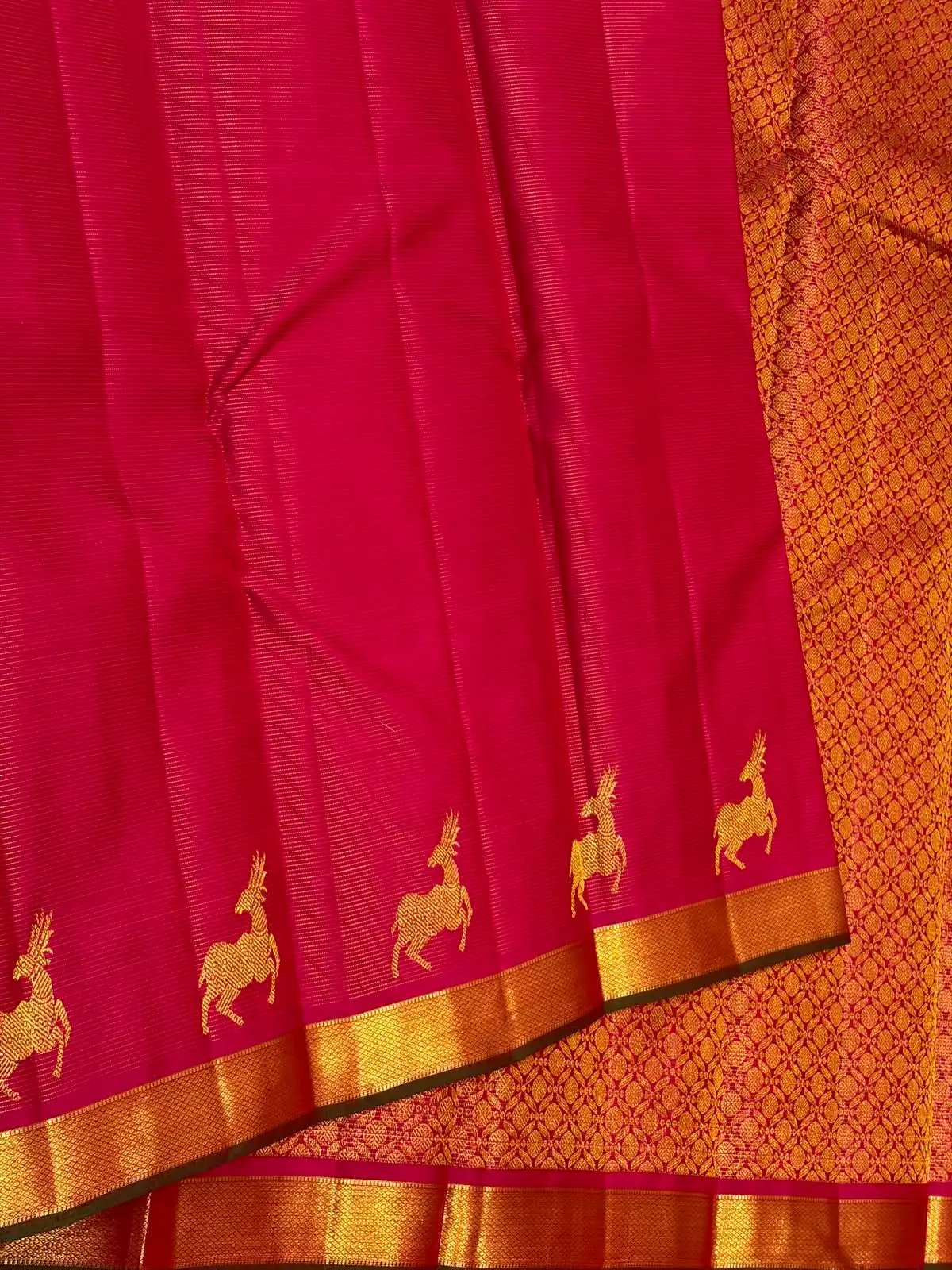 Pure Kanchipuram Bridal Silk – Vaira Oosi Deer & Parrot Border