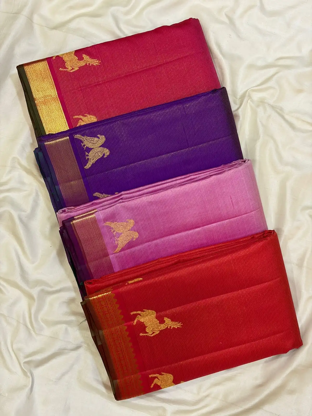 Pure Kanchipuram Bridal Silk – Vaira Oosi Deer & Parrot Border