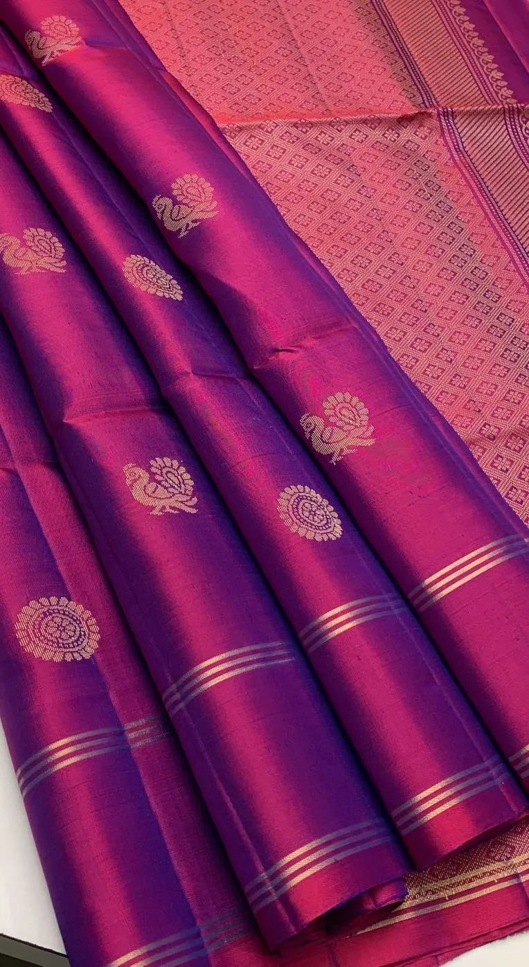 Rani Pink Kanchi Soft Silk Floral Butta Saree