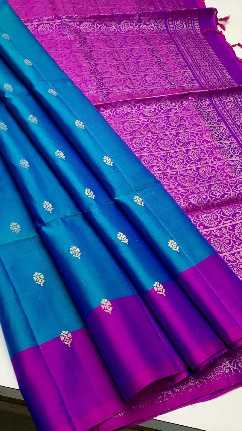 Turquoise Blue Kanchi Soft Silk Royal Butta Saree