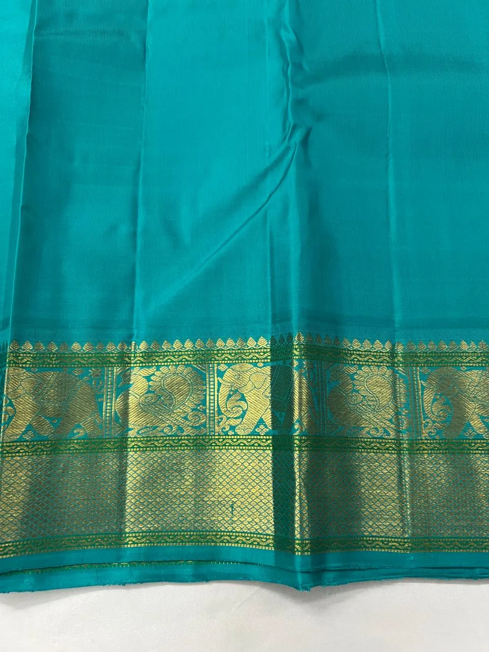 Cream Turquoise Kanchipuram Bridal Silk Saree