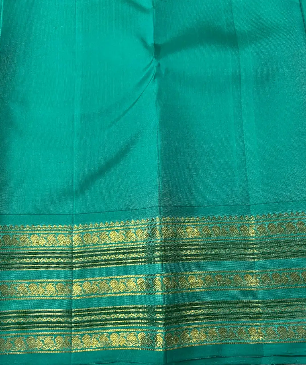 Mustard Gold Turquoise Kanchipuram Bridal Silk Saree