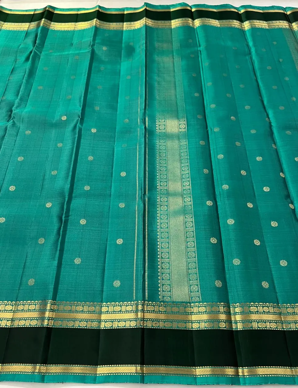 Emerald Teal Kanchipuram Bridal Silk Butta Saree
