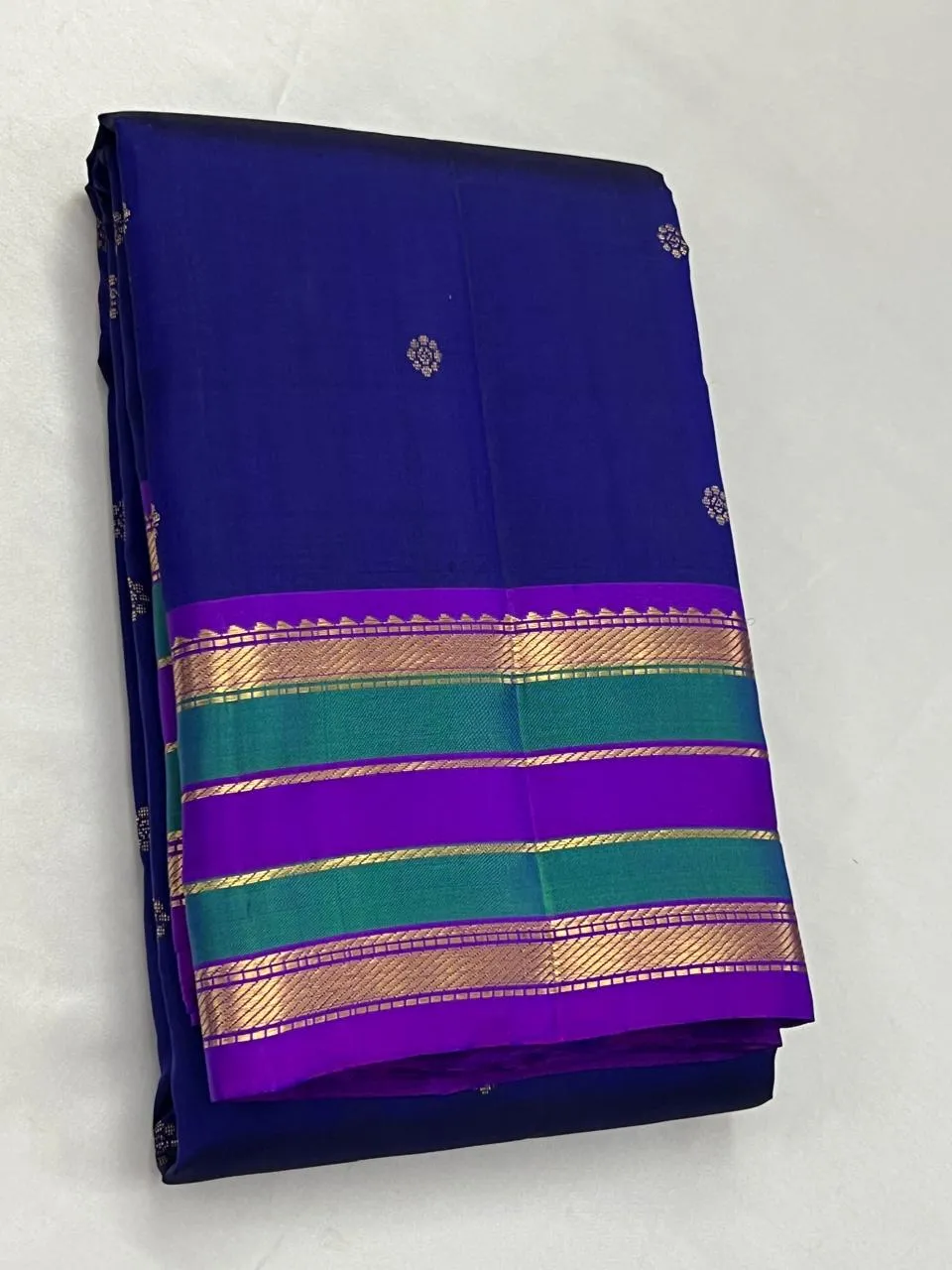 Deep Violet Emerald Stripe Butta Kanchipuram Bridal Silk Saree