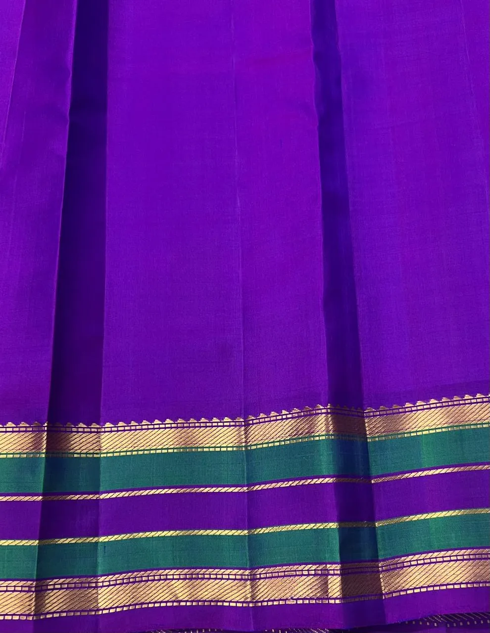 Deep Violet Emerald Stripe Butta Kanchipuram Bridal Silk Saree