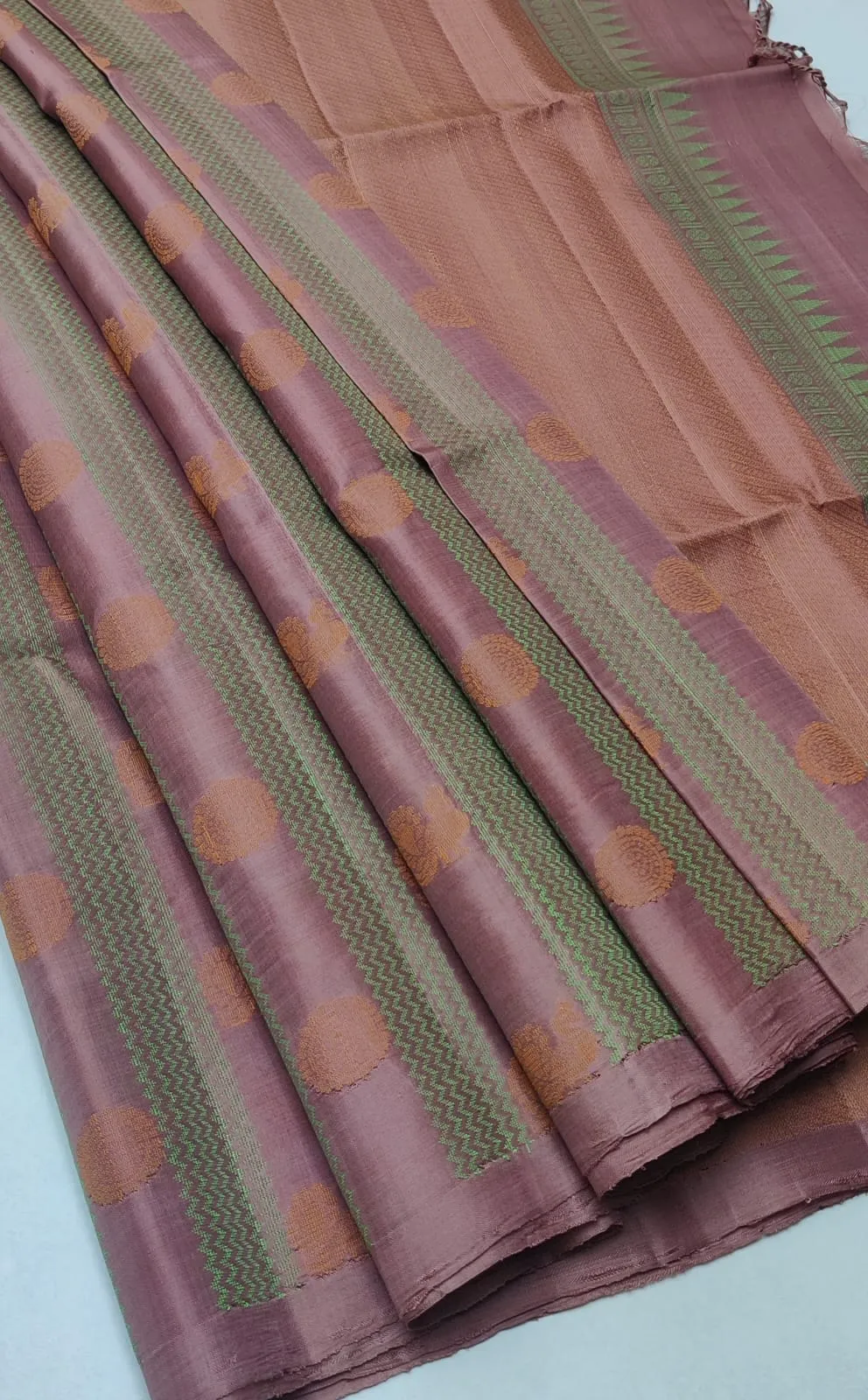 Mauve Green Kanchipuram Soft Silk Saree