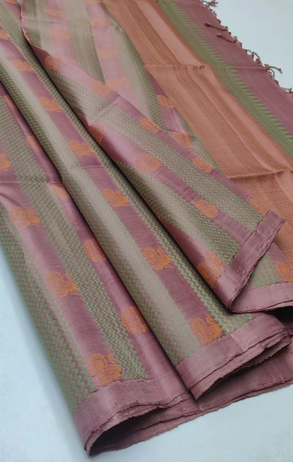 Mauve Green Kanchipuram Soft Silk Saree
