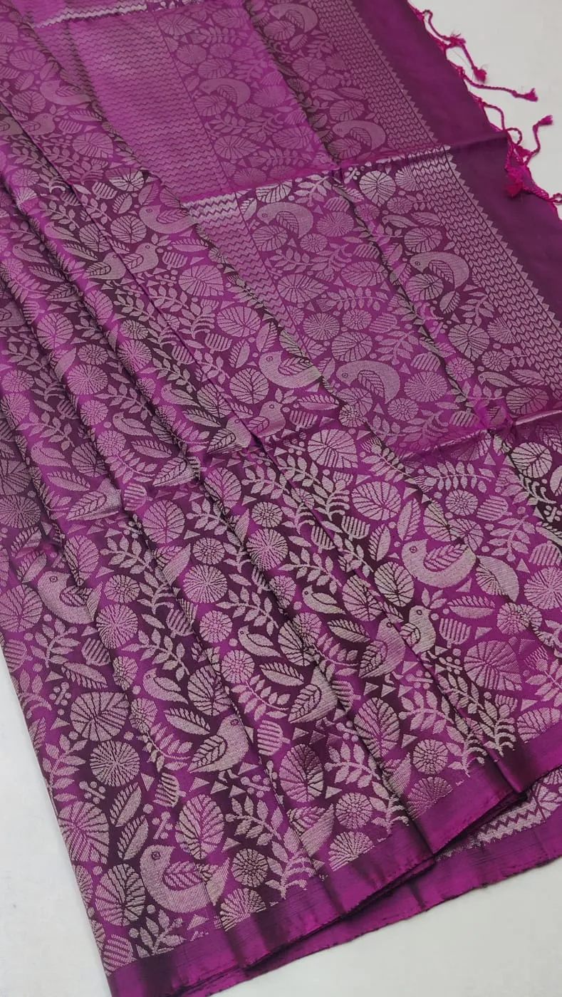 Magenta Lavender Kanchipuram Peacock Silk Saree