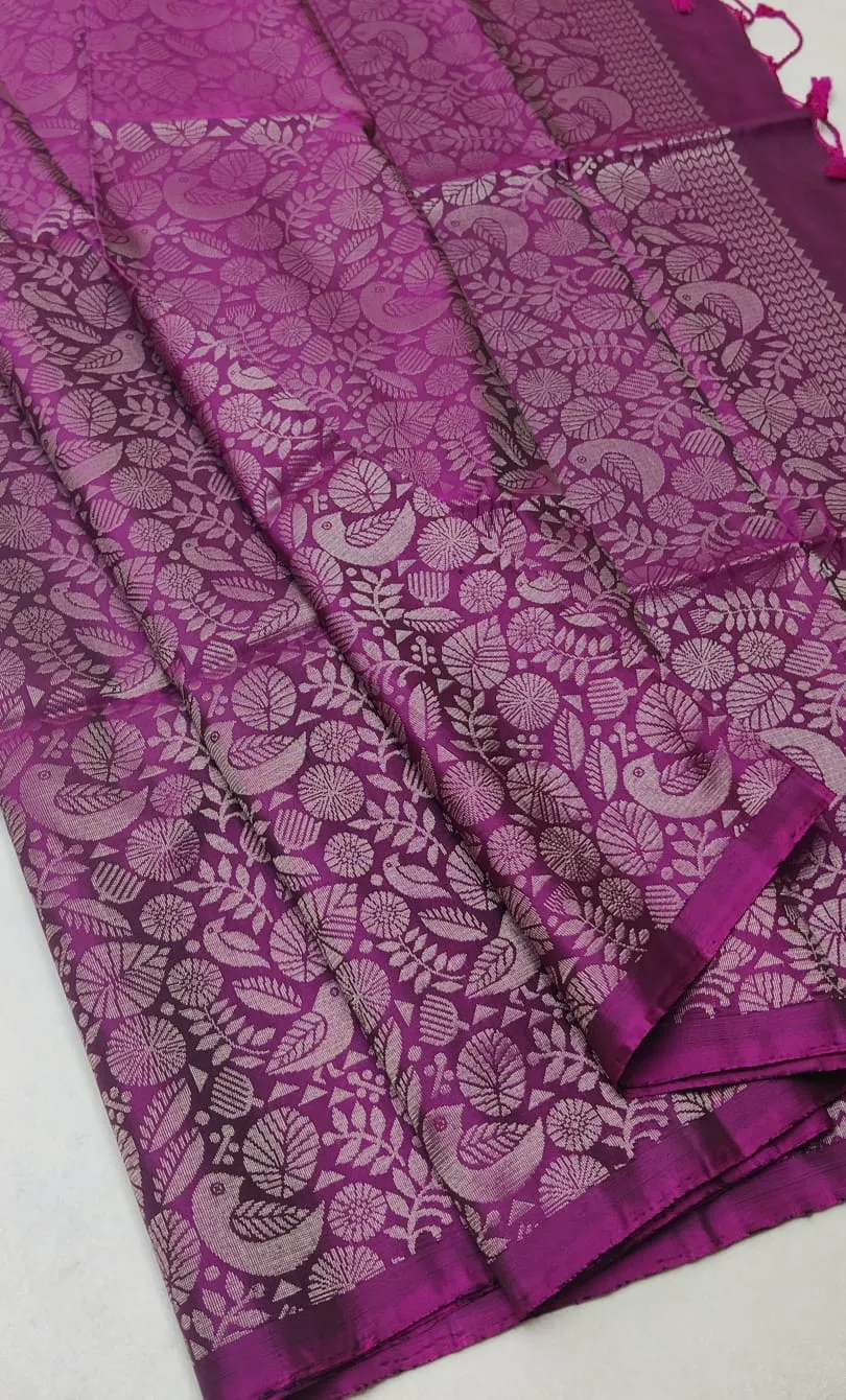 Magenta Lavender Kanchipuram Peacock Silk Saree