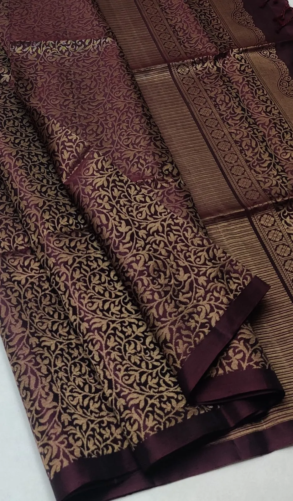 Wine Gold Floral Kanchipuram Soft Silk Saree