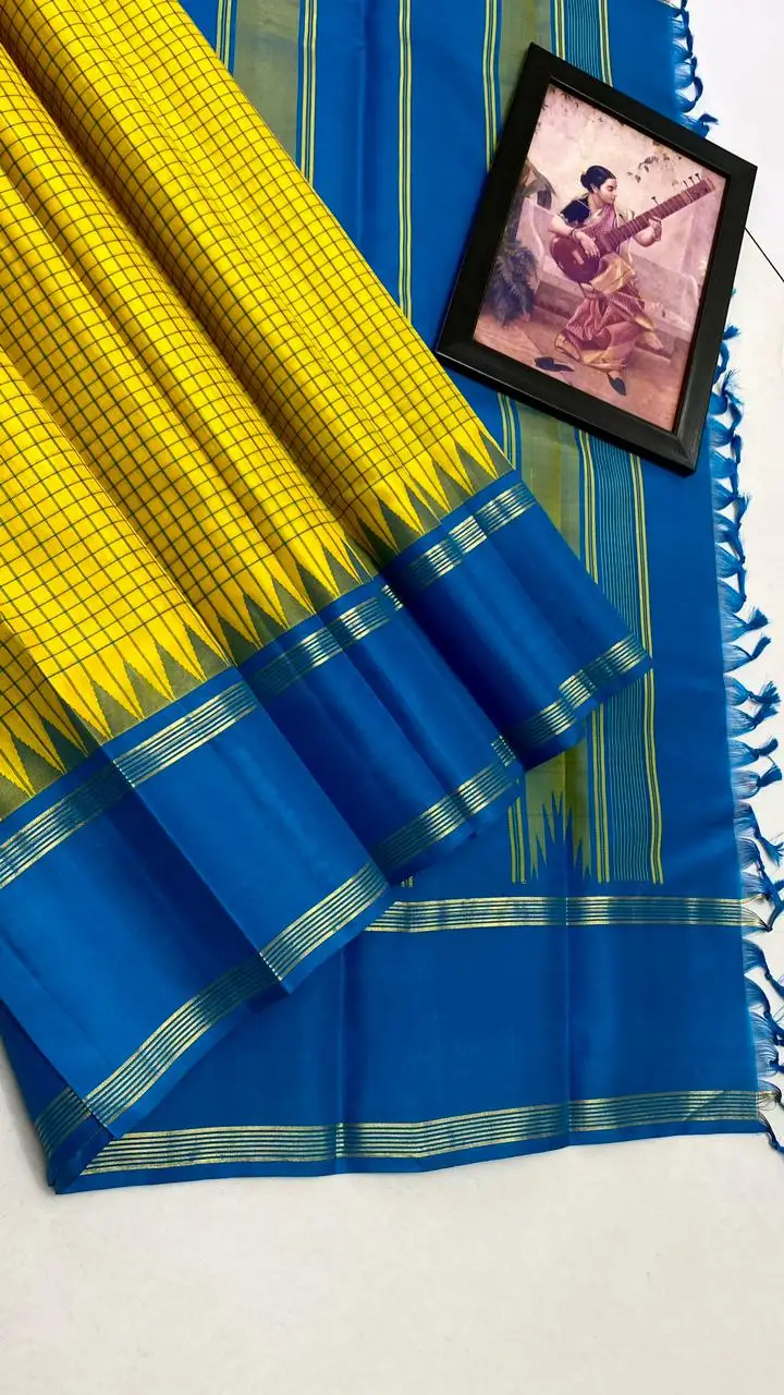 Kanchipuram Korvai Checked Temple Border Silk Saree