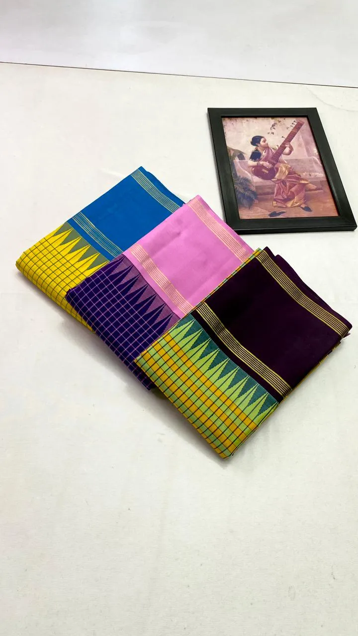 Kanchipuram Korvai Checked Temple Border Silk Saree