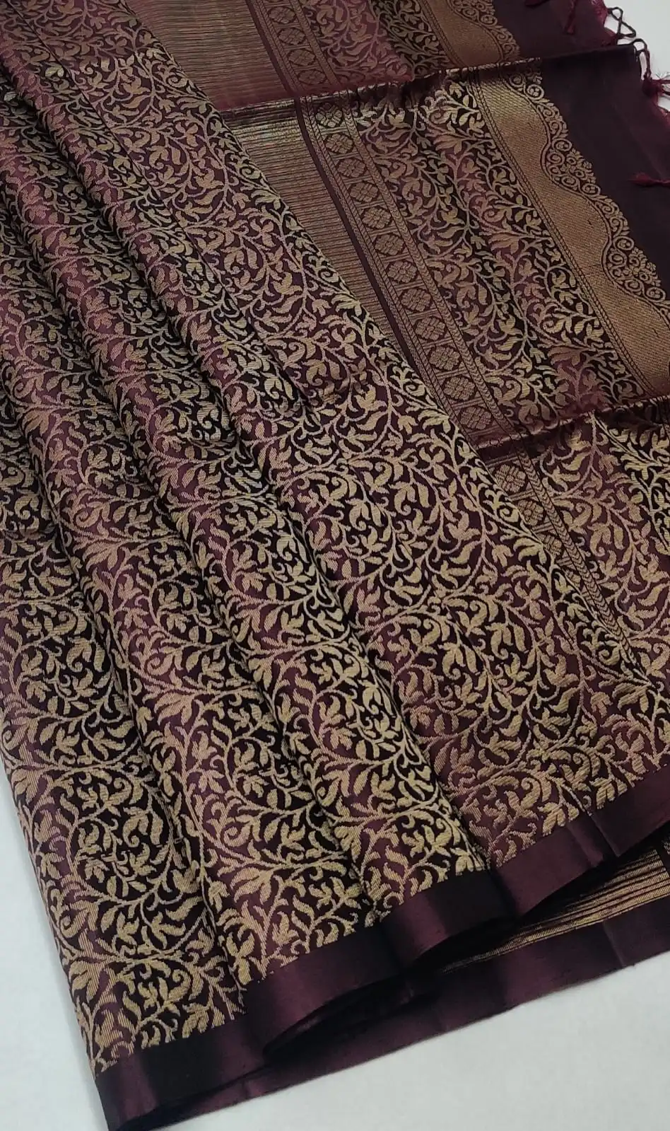 Wine Gold Floral Kanchipuram Soft Silk Saree