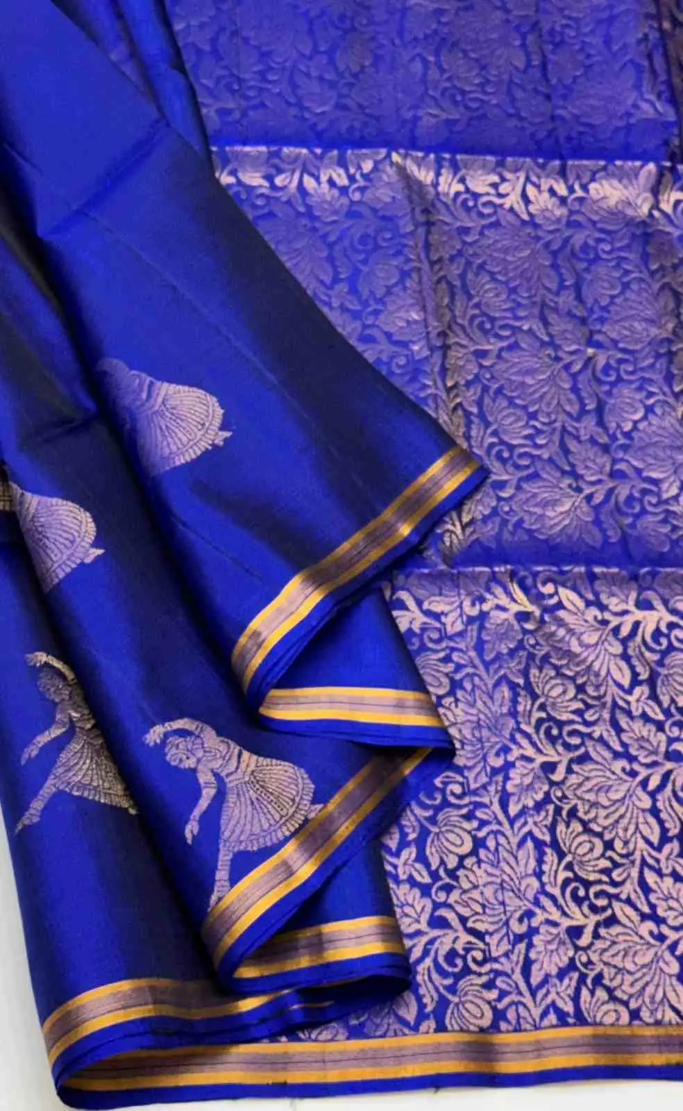 Royal Blue Floral Jaal Kanchipuram Soft Silk Saree