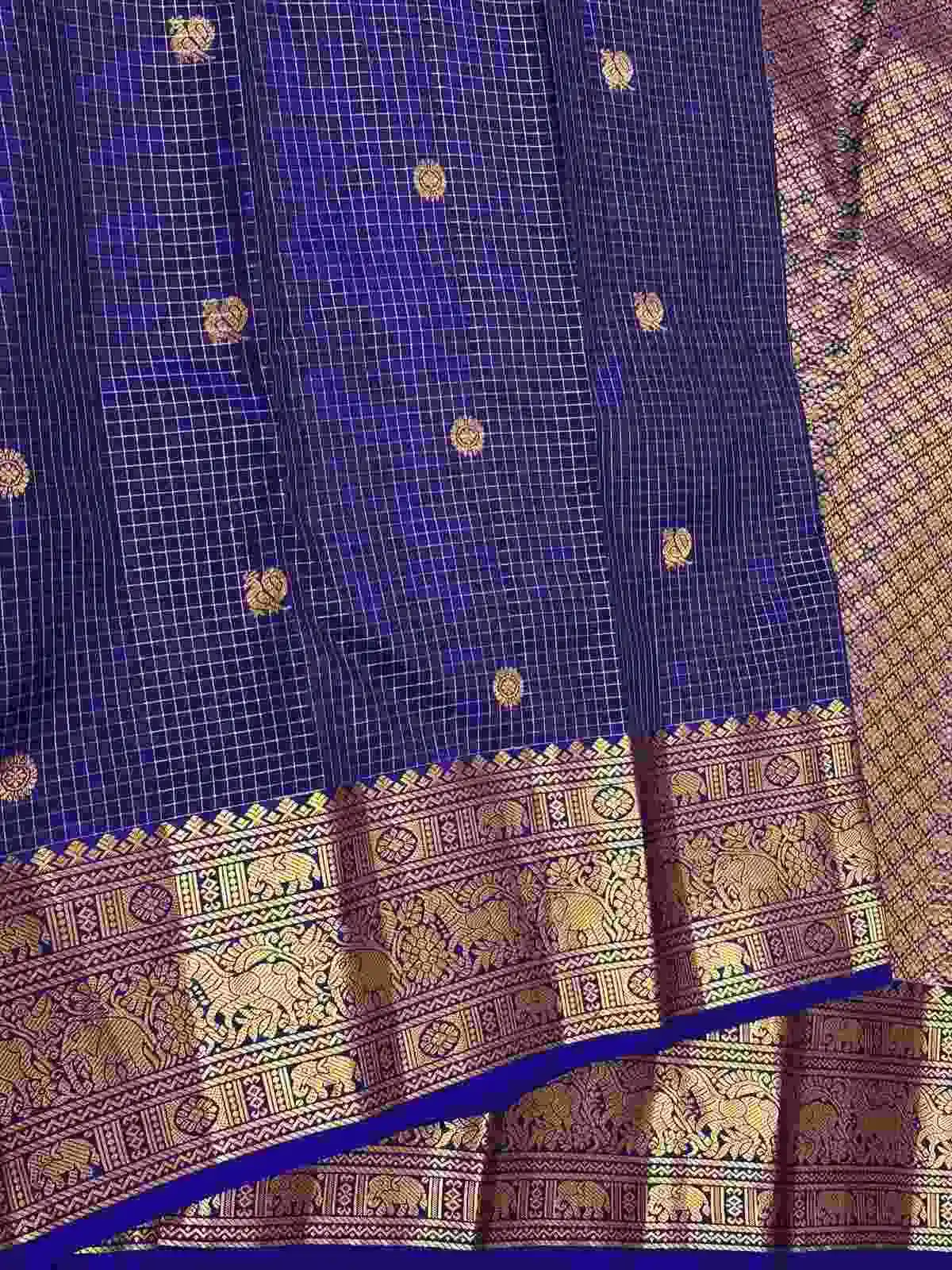 Royal Blue Vaira Oosi Checks Zari Kanchipuram Silk Saree