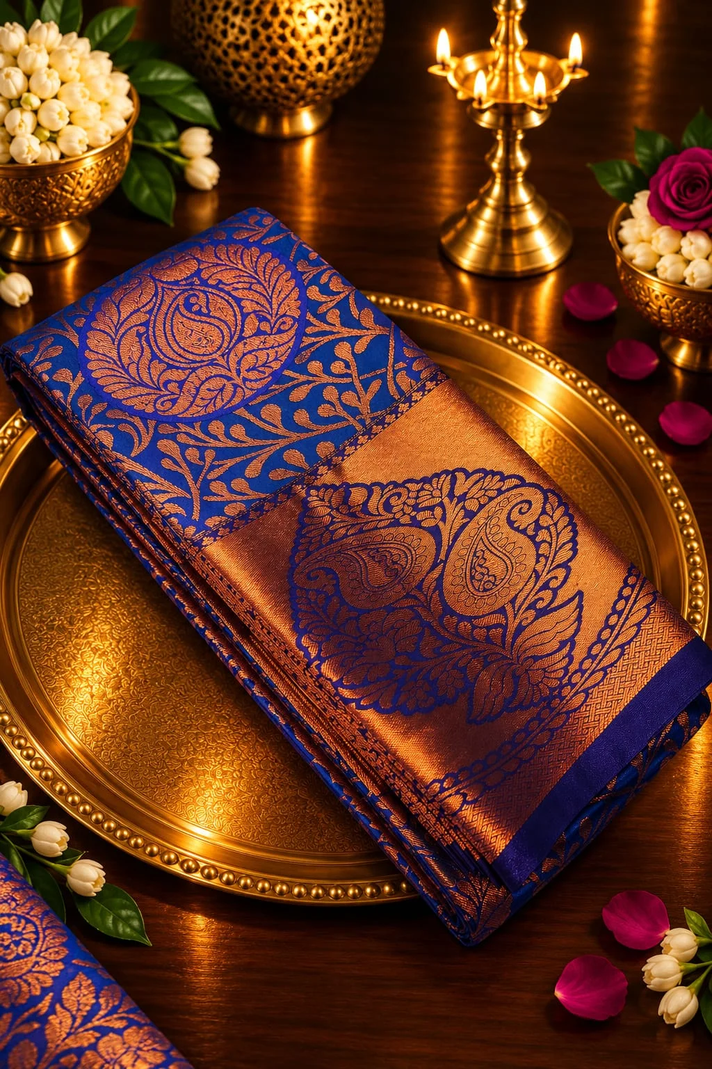 Geometric & Lattice Weave  Korvai Kootanji Jacquard Floral Zari Woven Reshma Silk
