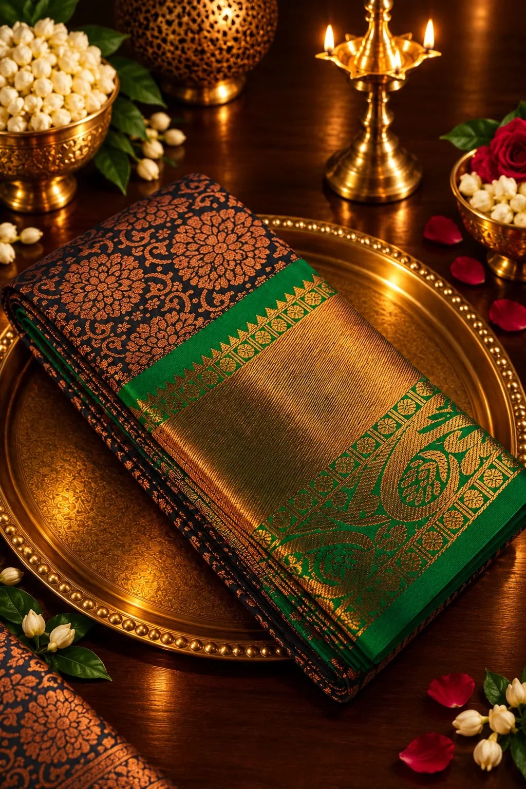 Premium Korvai Kootanji Jacquard Floral Zari Woven Reshma Silk