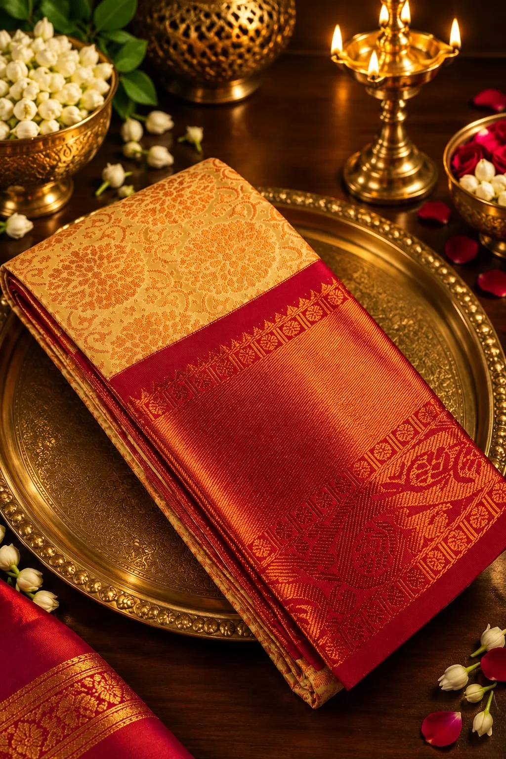 Premium Korvai Kootanji Jacquard Floral Zari Woven Reshma Silk