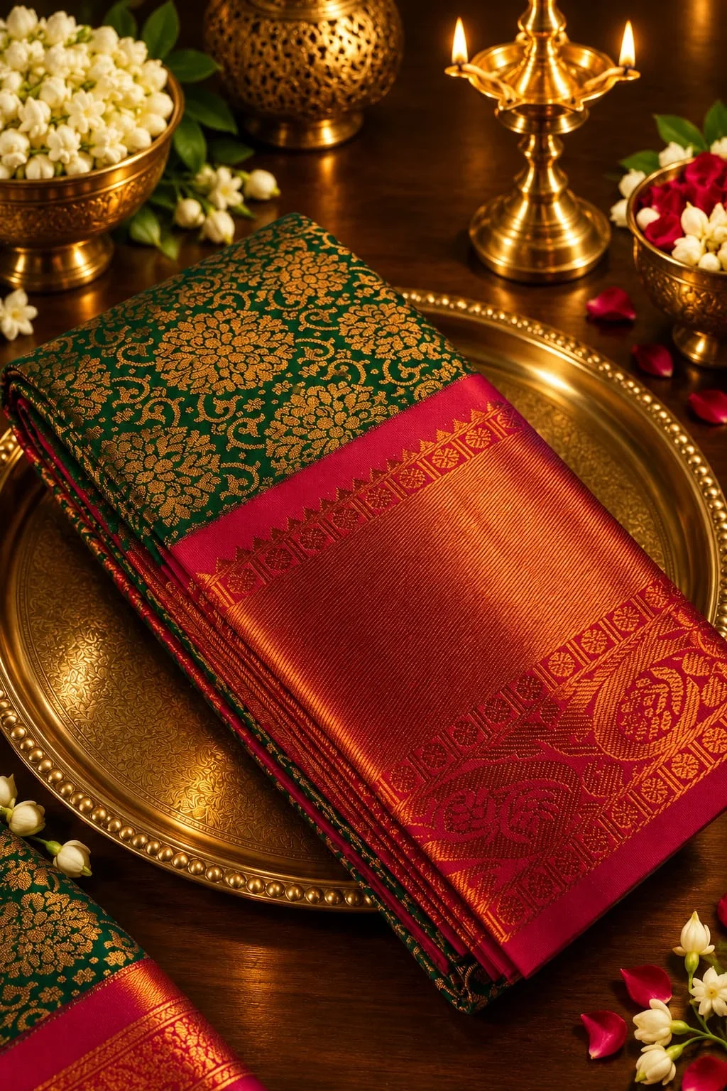 Premium Korvai Kootanji Jacquard Floral Zari Woven Reshma Silk