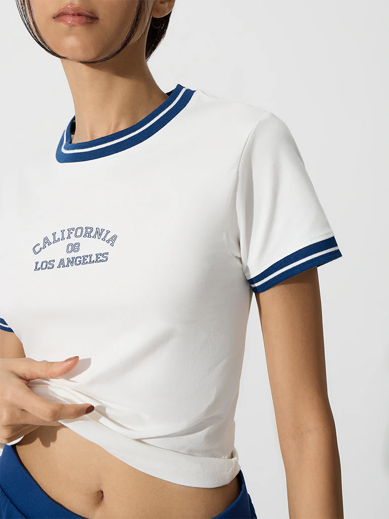 Nuoflexx White Text Embossed Cotton-Blend T-Shirt