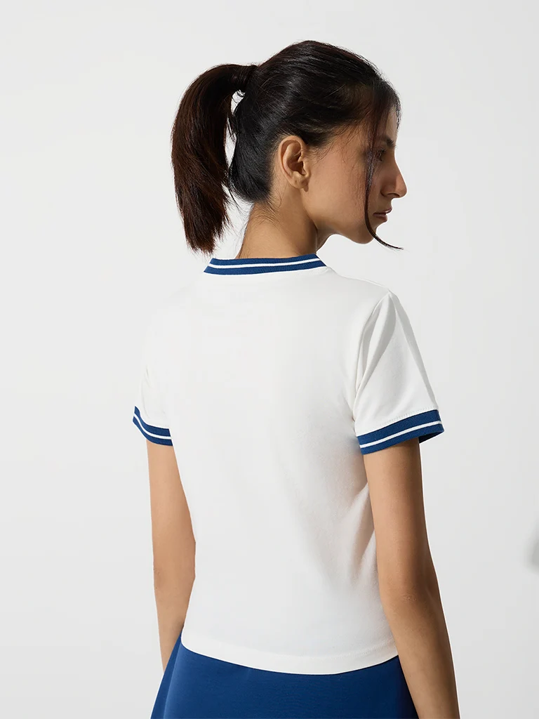 Nuoflexx White Text Embossed Cotton-Blend T-Shirt
