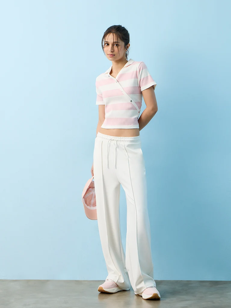 Nuoflexx Pink and White Striped Cotton-Blend T-Shirt