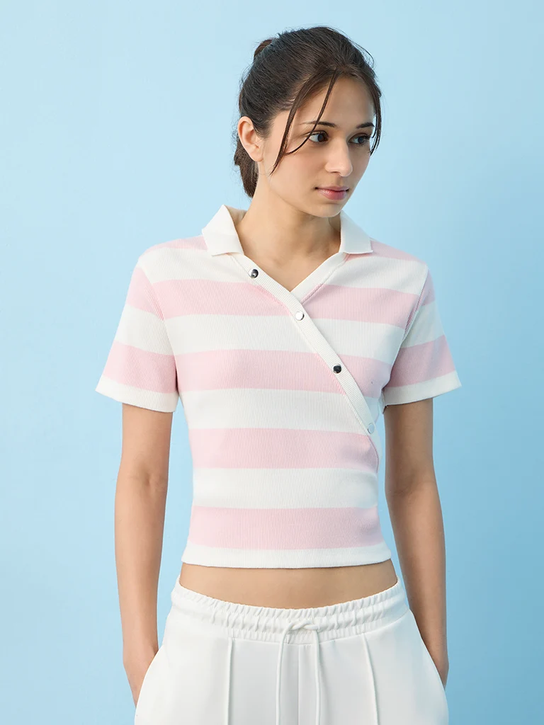 Nuoflexx Pink and White Striped Cotton-Blend T-Shirt