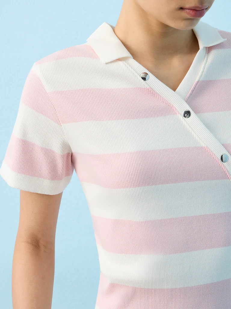 Nuoflexx Pink and White Striped Cotton-Blend T-Shirt