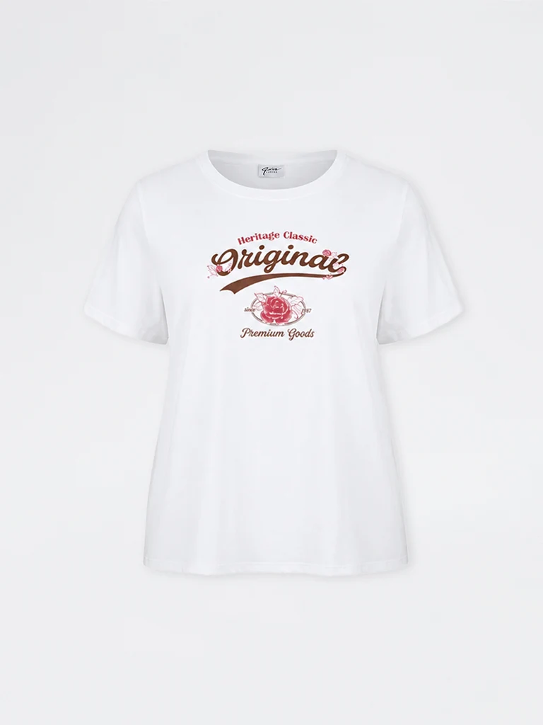 Gia White Text Design Cotton T-Shirt