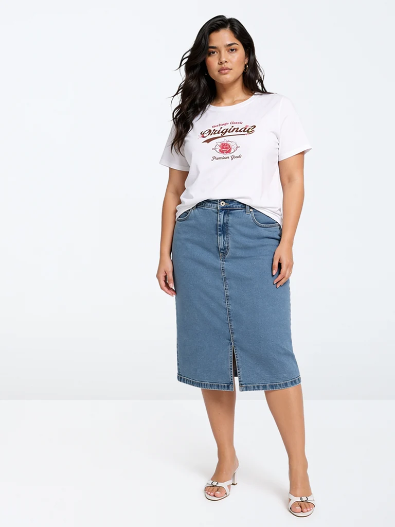 Gia White Text Design Cotton T-Shirt