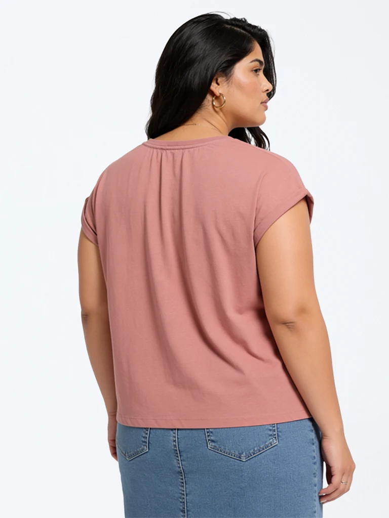 Gia Dusty Pink Floral Pattern Cotton T-Shirt