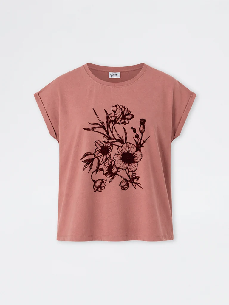 Gia Dusty Pink Floral Pattern Cotton T-Shirt