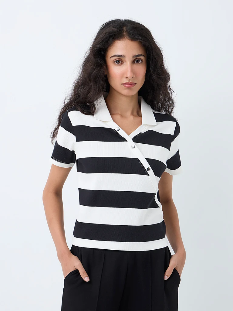 Nuoflexx Black and White Striped Cotton-Blend T-Shirt