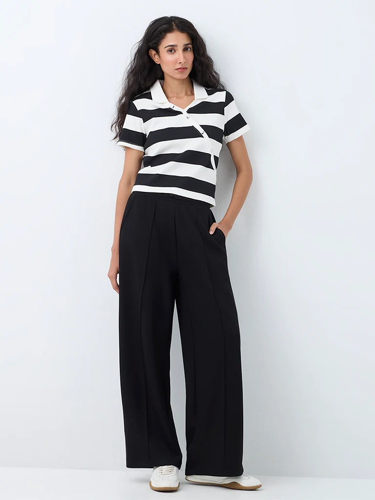 Nuoflexx Black and White Striped Cotton-Blend T-Shirt