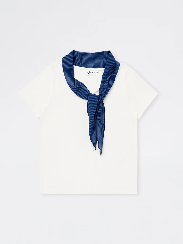 Gia White Tie-Up Detail Cotton T-Shirt