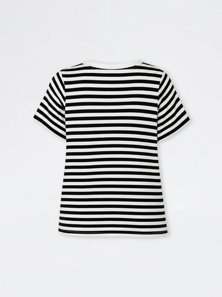 Gia Black and White Striped Cotton-Blend T-Shirt