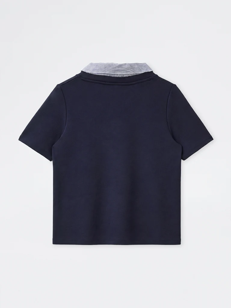 Gia Navy Solid Collar-Detail T-Shirt