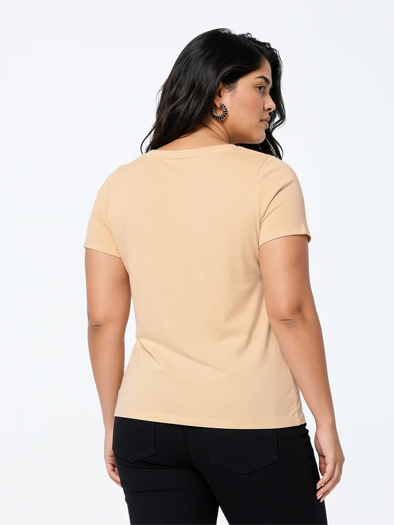 Gia Beige Floral Embroidered Cotton T-Shirt