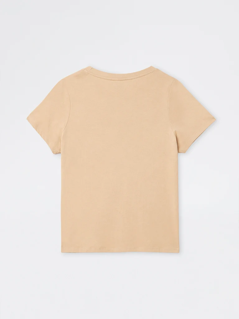 Gia Beige Floral Embroidered Cotton T-Shirt