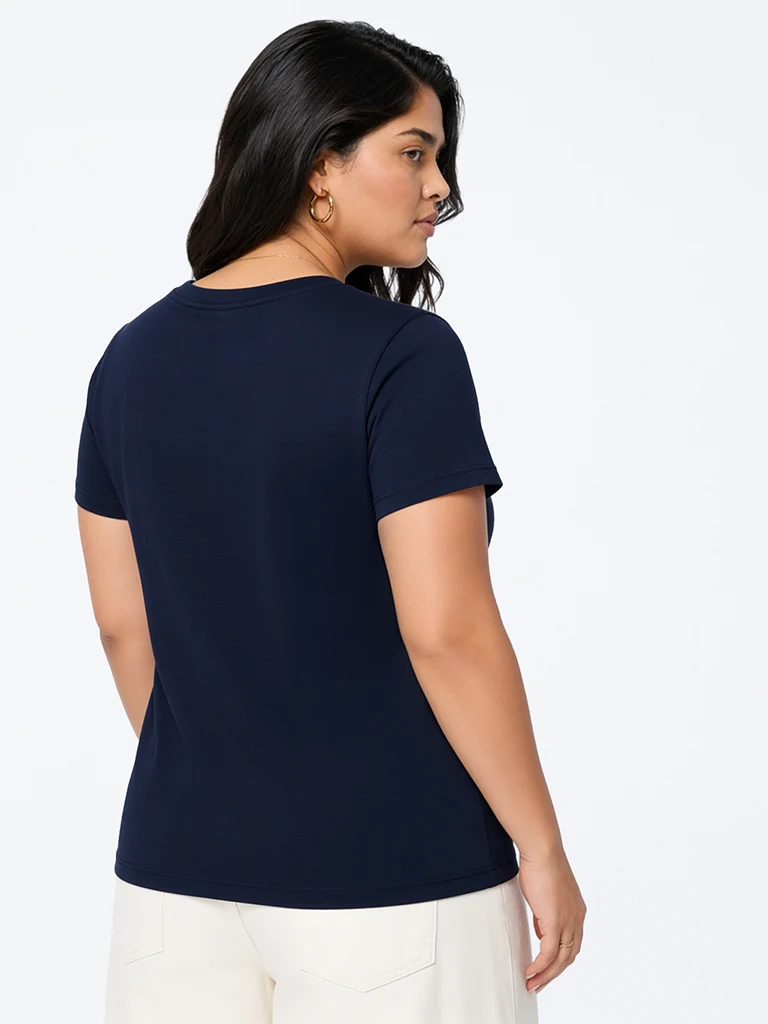 Gia Navy Floral Printed Cotton T-Shirt