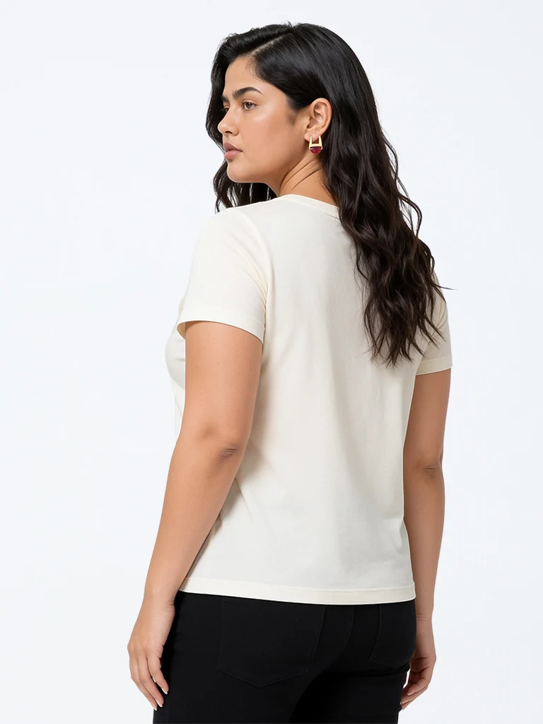 Gia Off-White Floral Printed Cotton T-Shirt