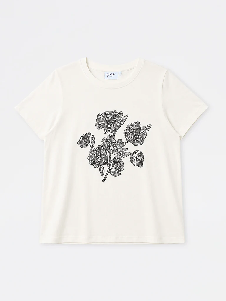 Gia Off-White Floral Printed Cotton T-Shirt